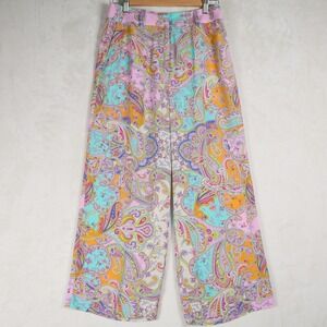 Robert Graham Womens Paisley Silk Blend Wide Leg Pants Pink Blue‎ Orange Size 4